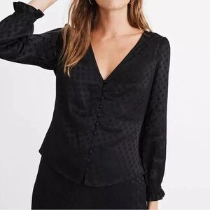Madewell Black Blouse Top Women S Subtle Polka Dot Button Up Coquette Goth Flirt